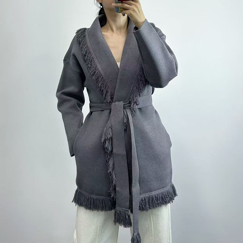 Wool Coat Peacoat - Женский длинный шерстяной вязаный кардиган с